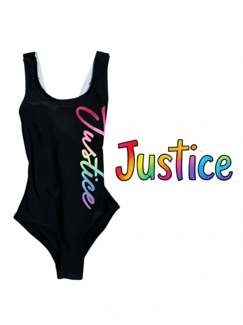 Justice Girls’ size 7 black rainbow one piece swimsuit Justice Sport